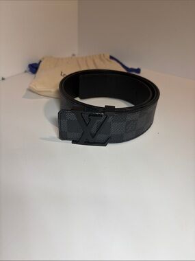 Louis Vuitton Black Textured Monogram Belt with Matte LV Buckle